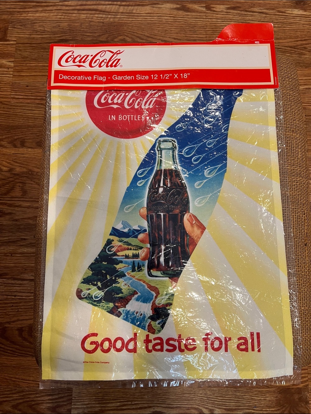 Coca Cola Yellow and Red Decorative Garden Flag with Classic Bottle Art